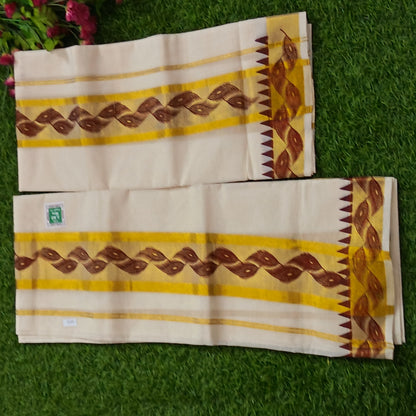 Kerala Special Tissue Set Mundu with Extra Broad Gold Kasavu | 2.80 Mtrs
