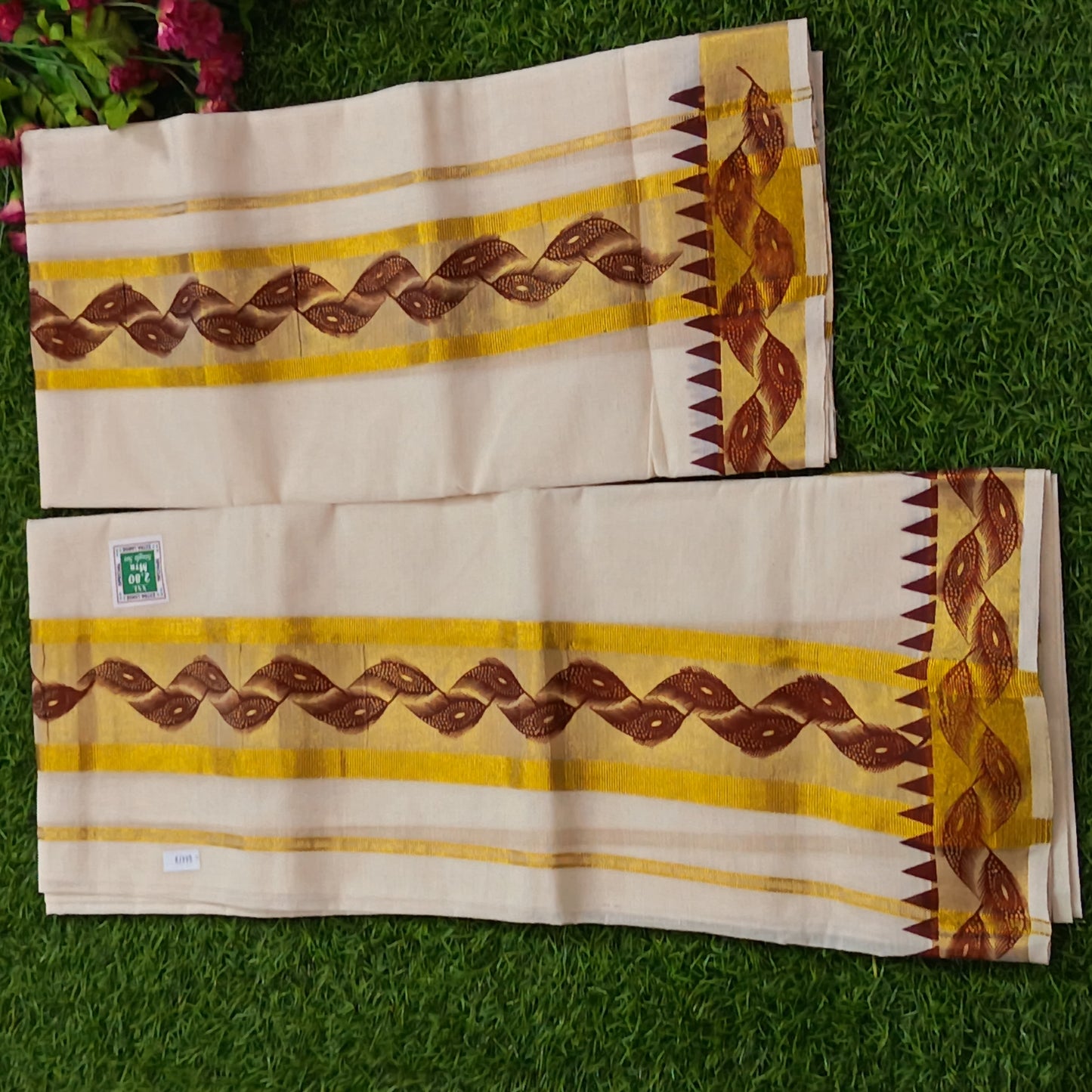 Kerala Special Tissue Set Mundu with Extra Broad Gold Kasavu | 2.80 Mtrs