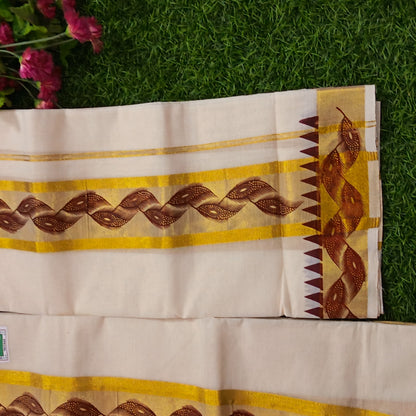 Kerala Special Tissue Set Mundu with Extra Broad Gold Kasavu | 2.80 Mtrs
