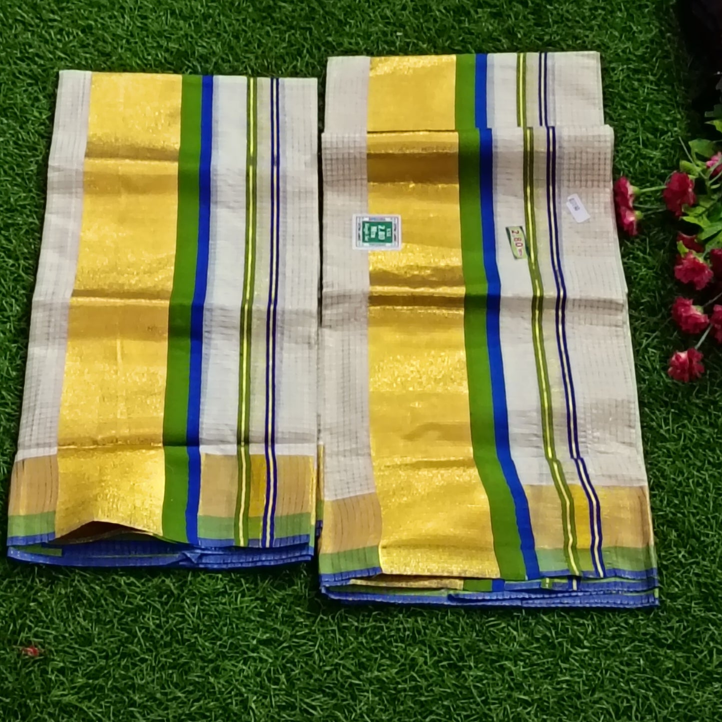 Kerala Traditional Kasavu Set Mundu – Gold Zari with Colour Border