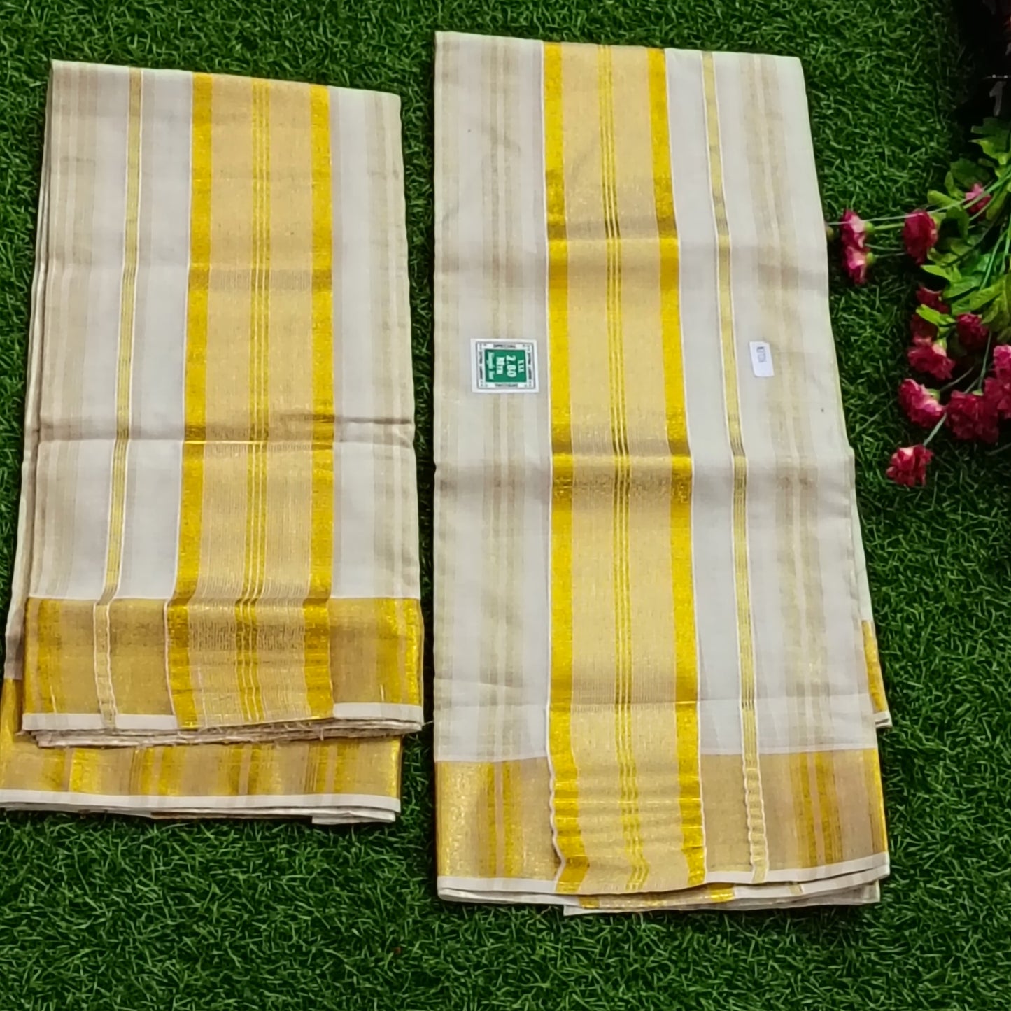 Kerala Set Mundu with Yellow & Gold Kasavu Border