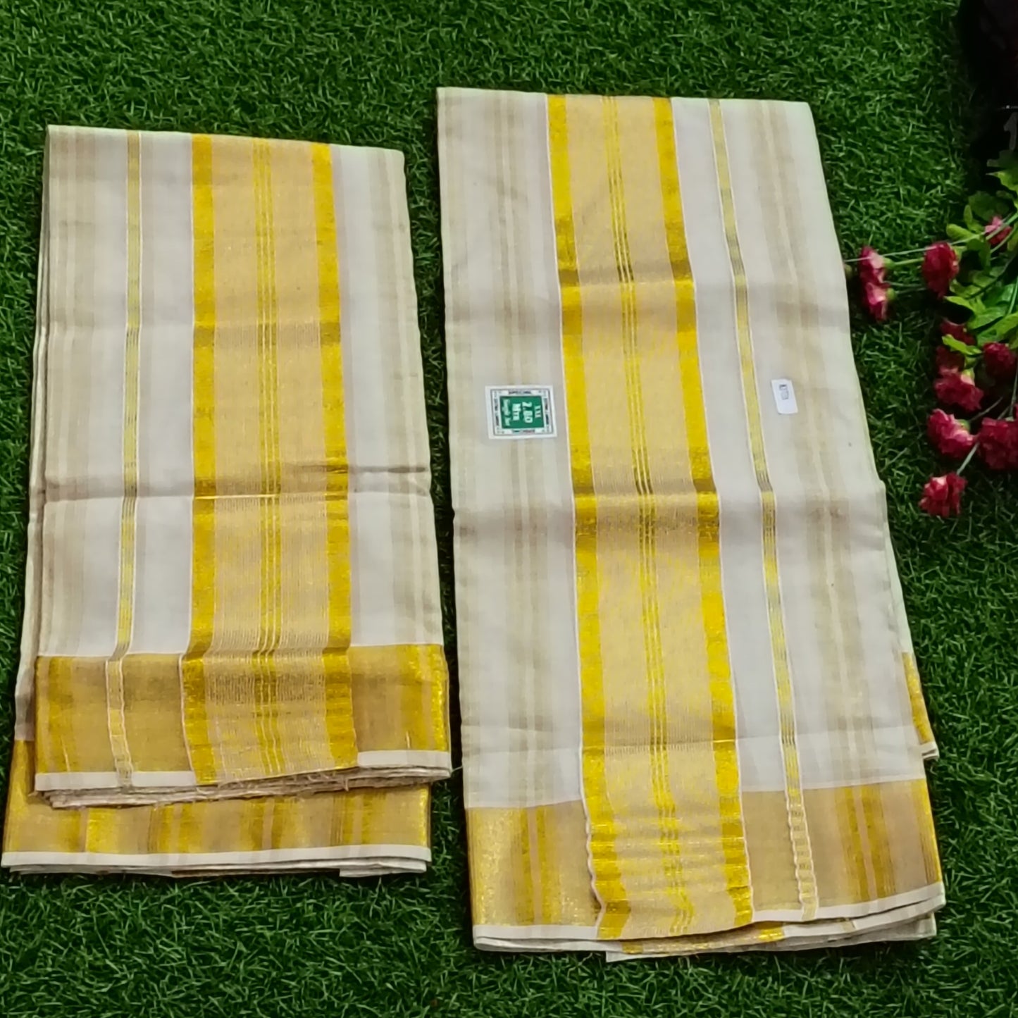 Kerala Set Mundu with Yellow & Gold Kasavu Border