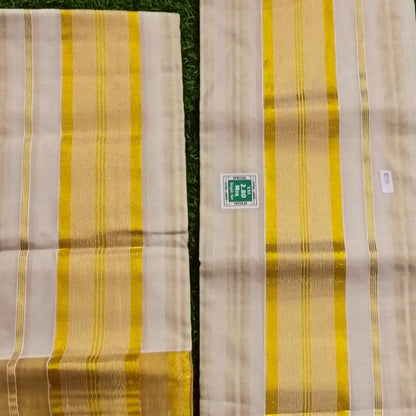 Kerala Set Mundu with Yellow & Gold Kasavu Border