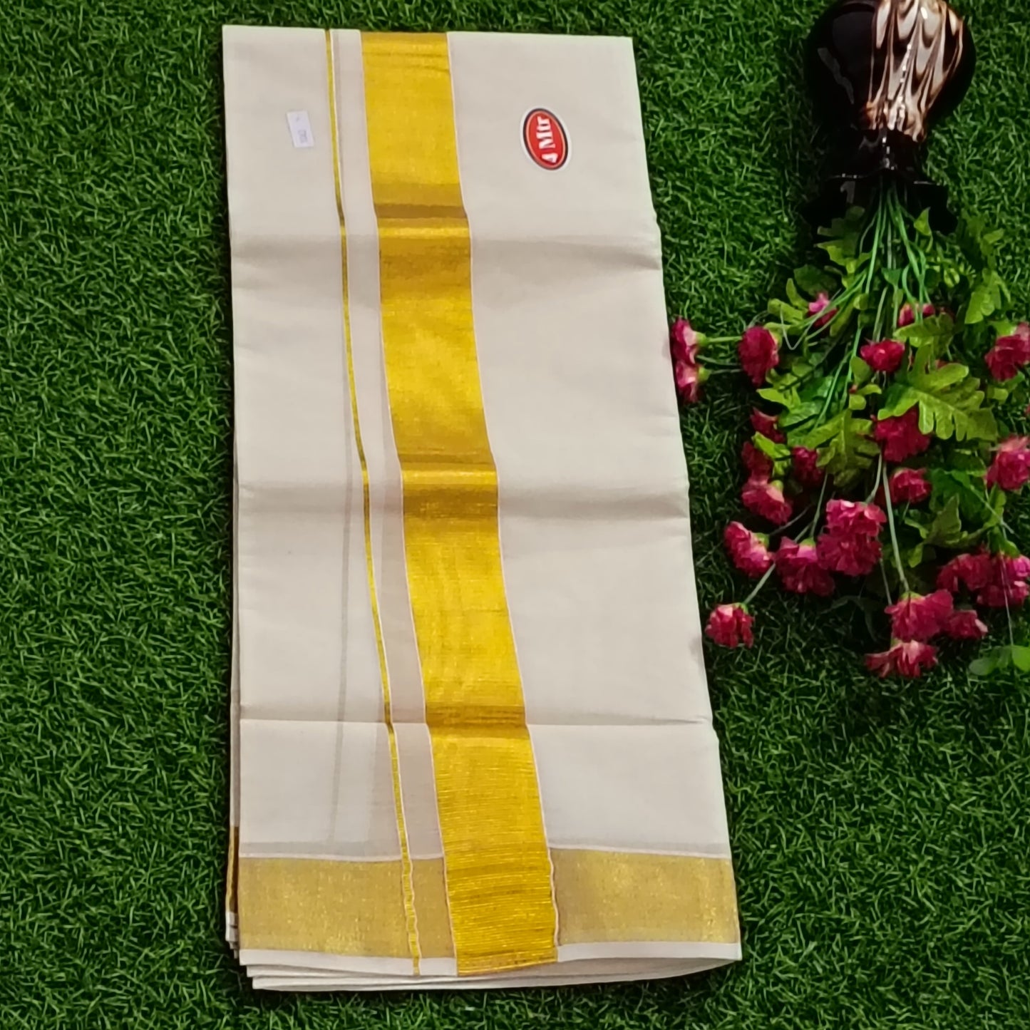 Pure Kerala Cotton Gold Kasavu Mundu | Traditional Men's Dhoti with Broad Zari Border