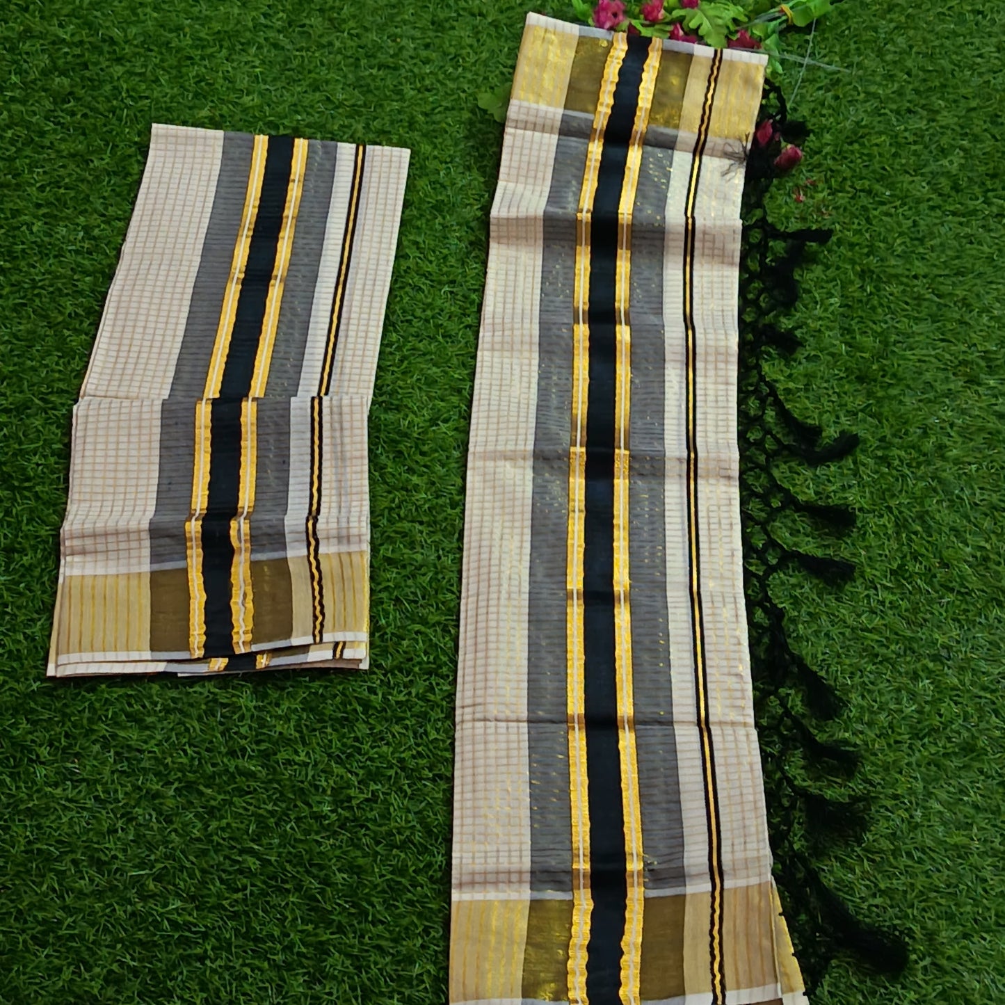 Kerala Set Mundu with Black & Gold Kasavu Border