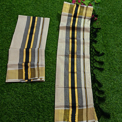 Kerala Set Mundu with Black & Gold Kasavu Border
