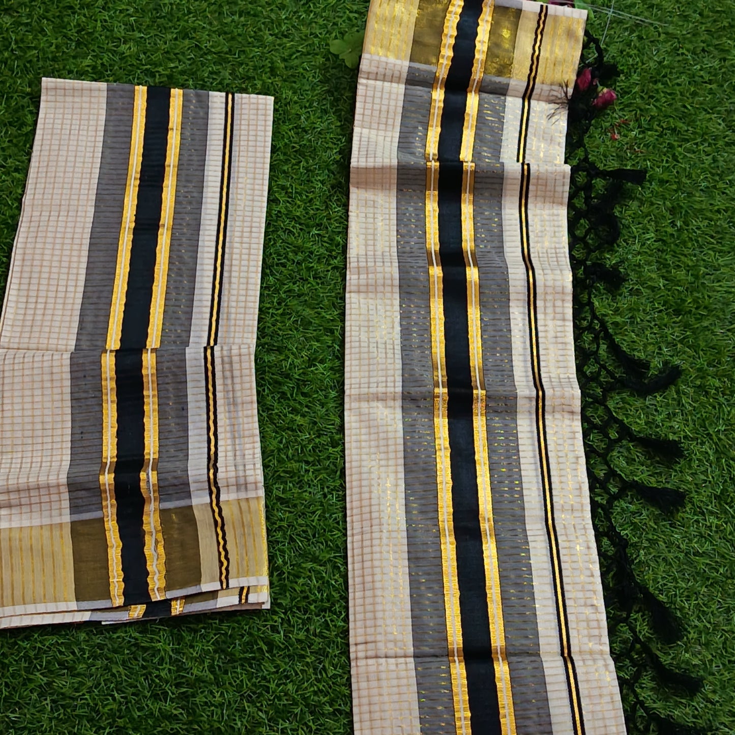 Kerala Set Mundu with Black & Gold Kasavu Border