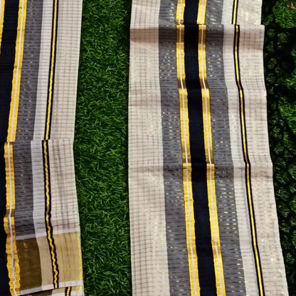 Kerala Set Mundu with Black & Gold Kasavu Border