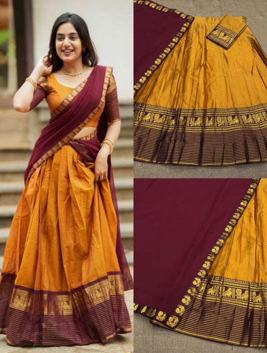 Stitched Kanchi Cotton Dhavani Set | Alterable Blouse