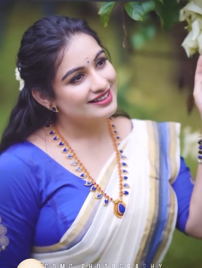Kerala Set mundu with Royal Blue Border