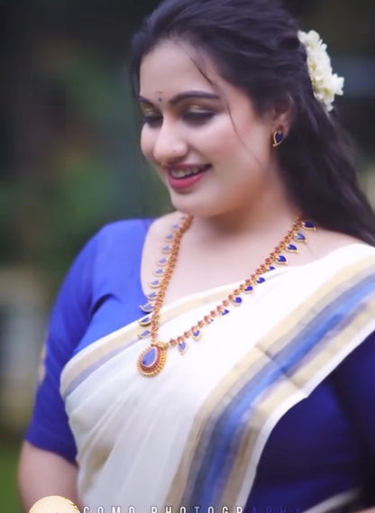 Kerala Set mundu with Royal Blue Border