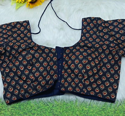 Navy Ajrakh Print Ready-to-Wear Blouse | Alterable Sizes 36–42