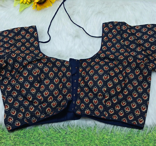 Navy Ajrakh Print Ready-to-Wear Blouse | Alterable Sizes 36–42