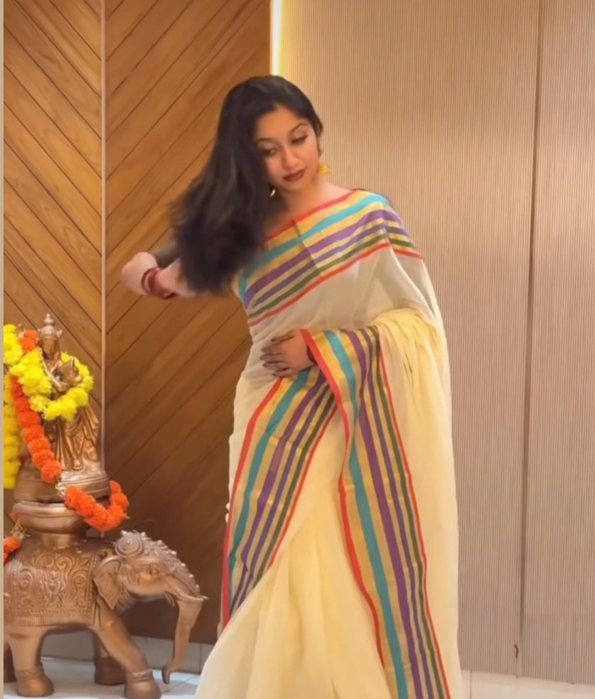 Mul Cotton Saree – Multicolour Stripe Border