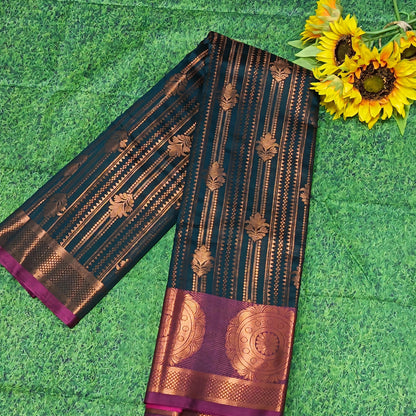 Soft Silk Saree | Teal & Magenta Zari Weave