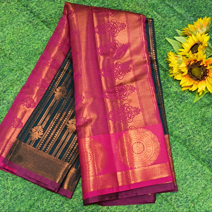 Soft Silk Saree | Teal & Magenta Zari Weave