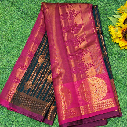 Soft Silk Saree | Teal & Magenta Zari Weave