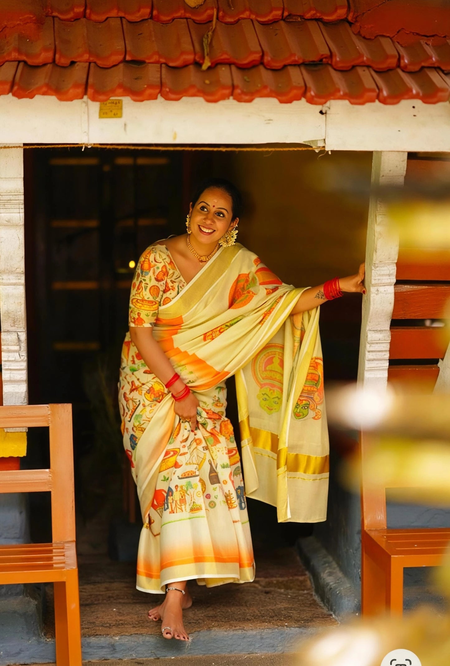 Kerala Heritage Kathakali Signature Saree | Gold Kasavu Border | Limited Edition