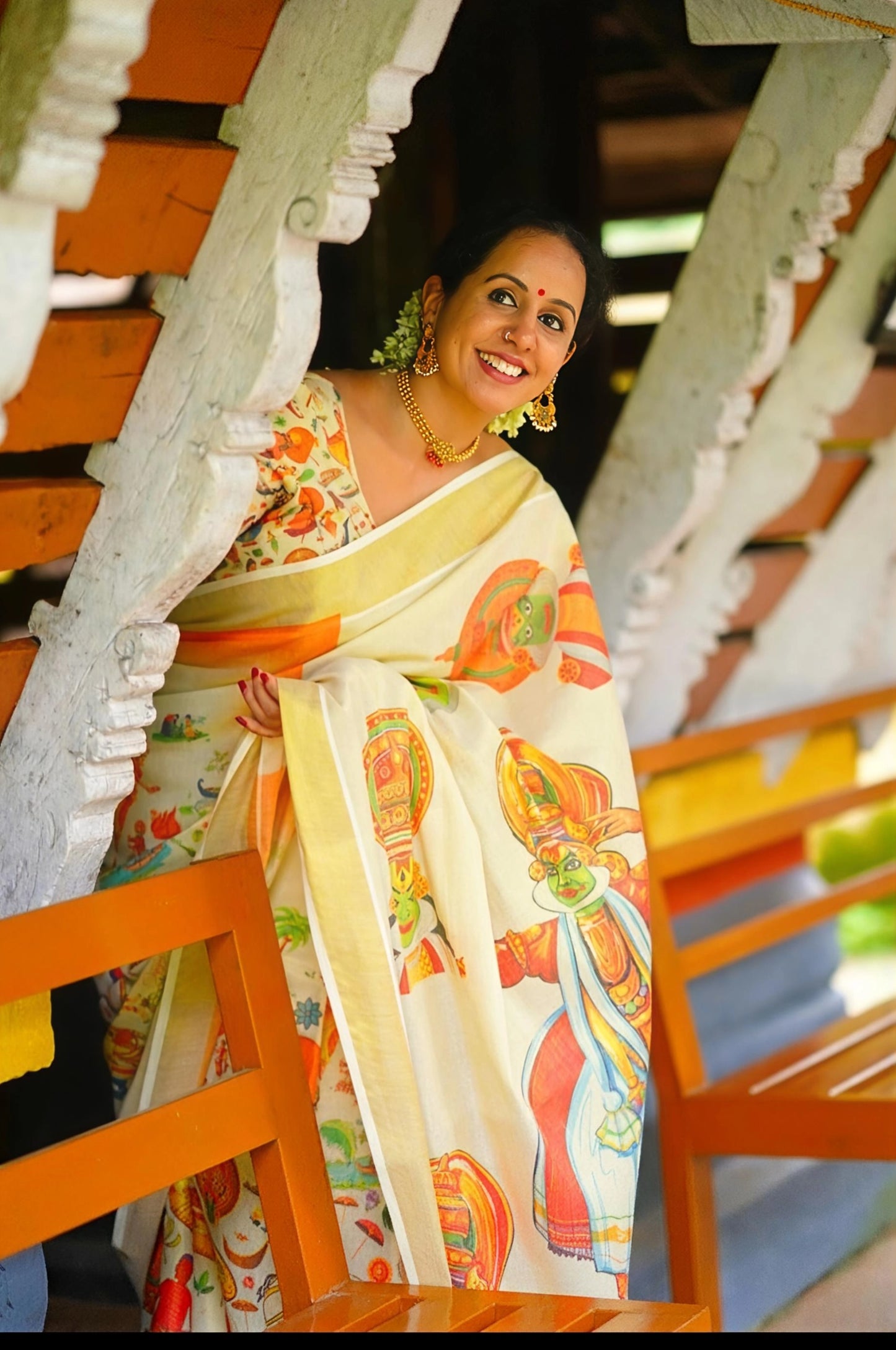 Kerala Heritage Kathakali Signature Saree | Gold Kasavu Border | Limited Edition