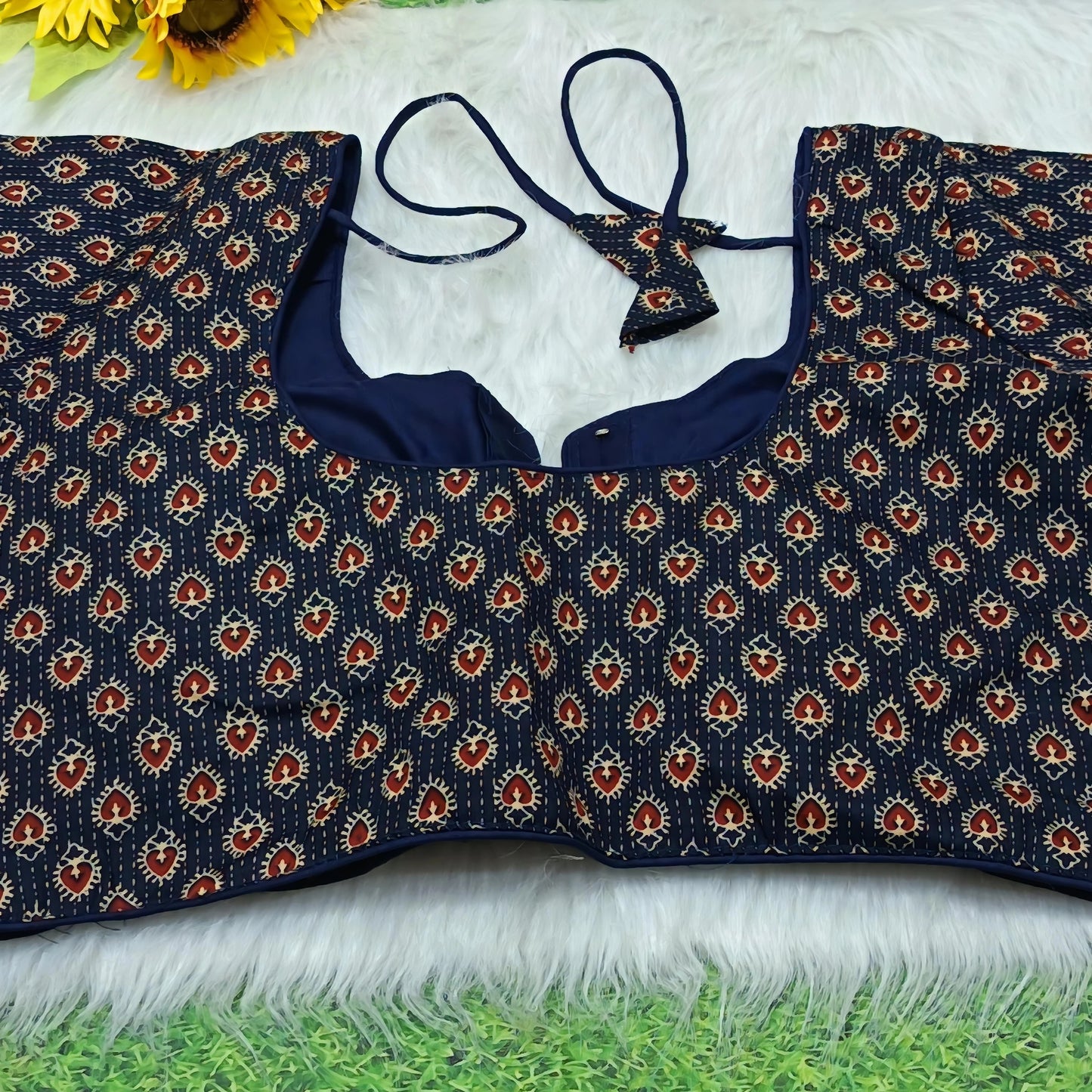 Navy Ajrakh Print Ready-to-Wear Blouse | Alterable Sizes 36–42