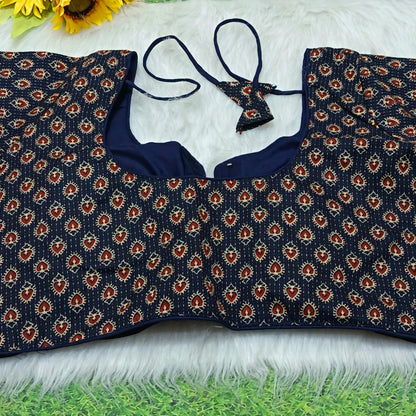 Navy Ajrakh Print Ready-to-Wear Blouse | Alterable Sizes 36–42
