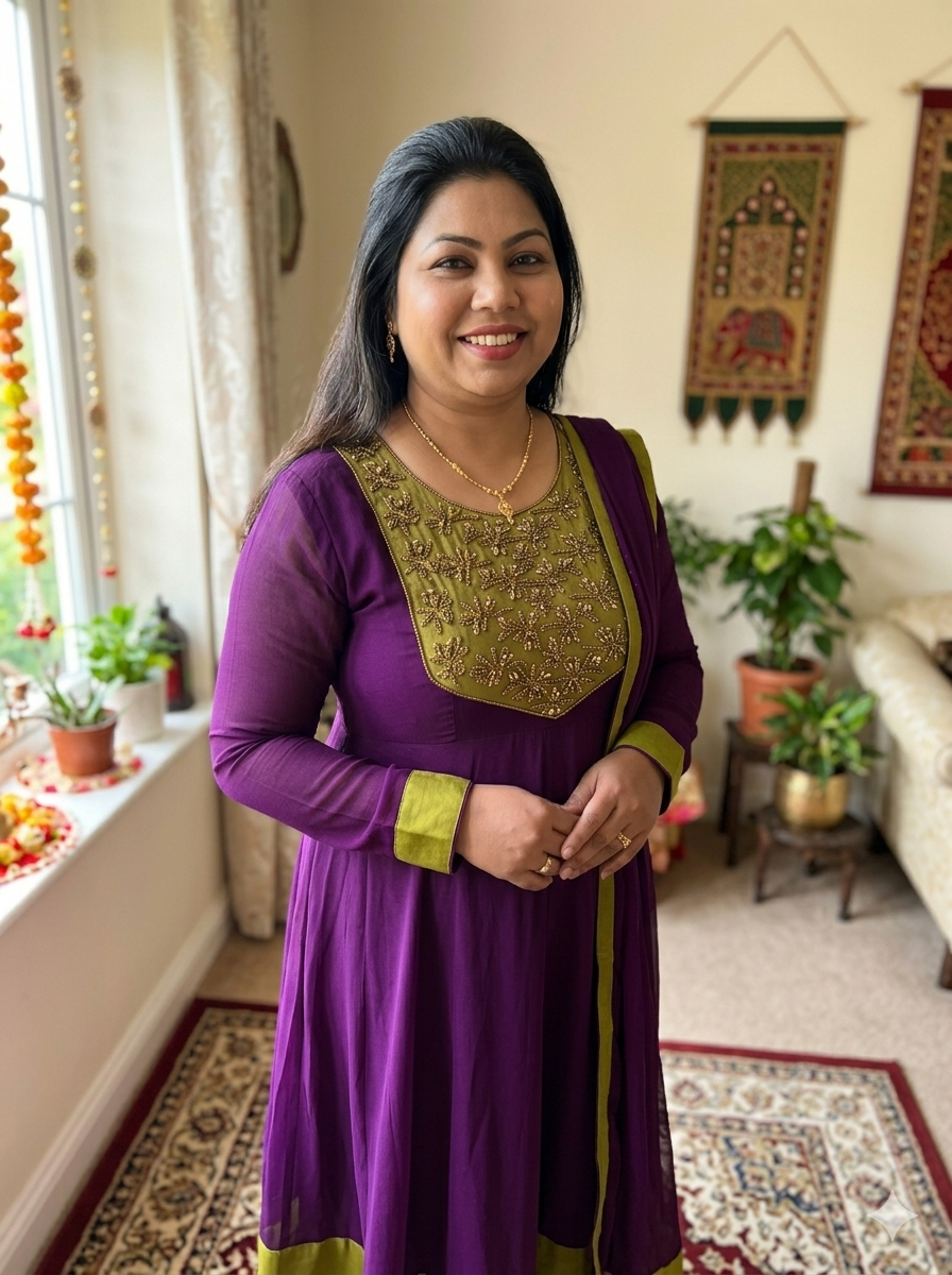 Purple & Gold Panel Cut Churidar Two-Piece Set