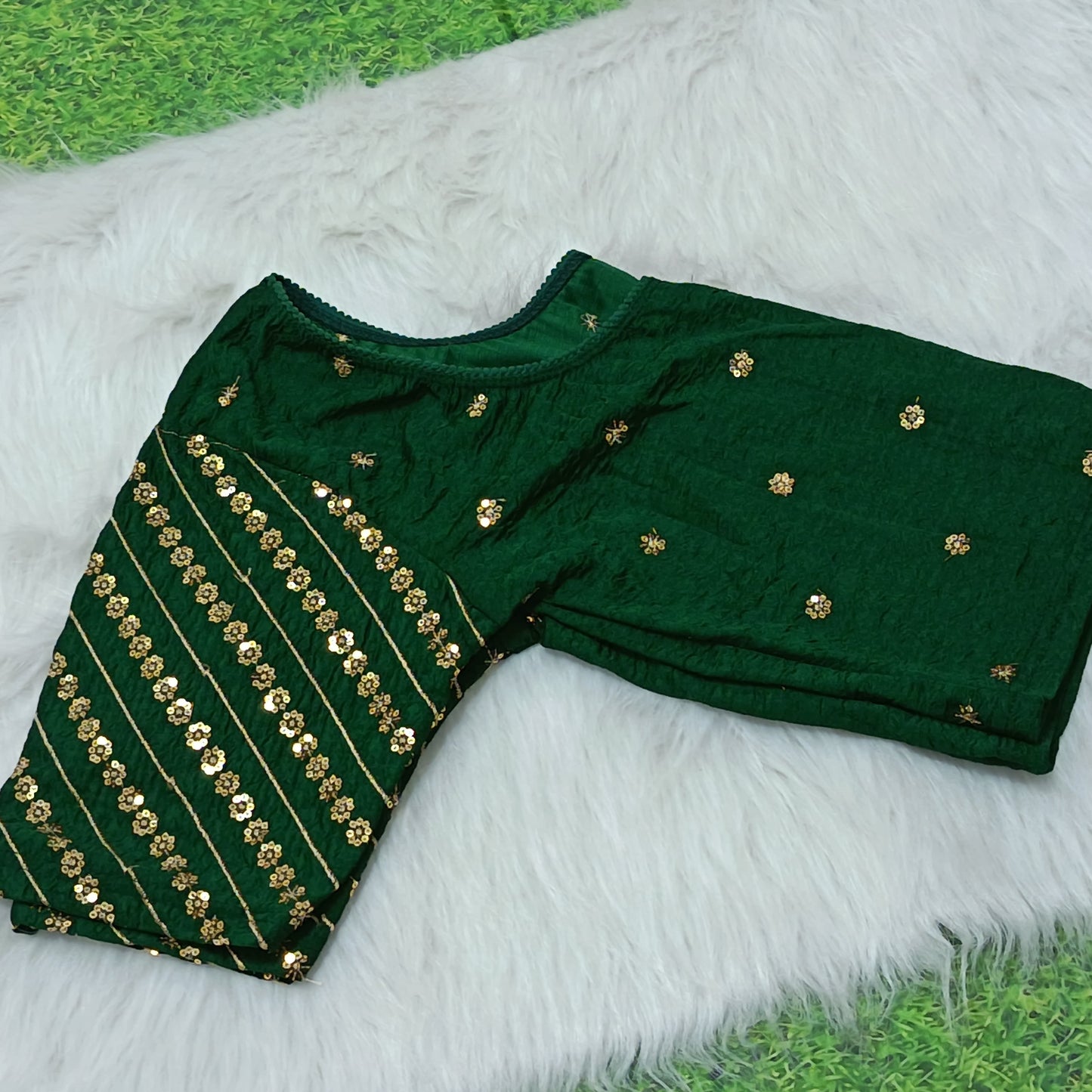 Emerald Green Embroidered Ready-to-Wear Saree Blouse