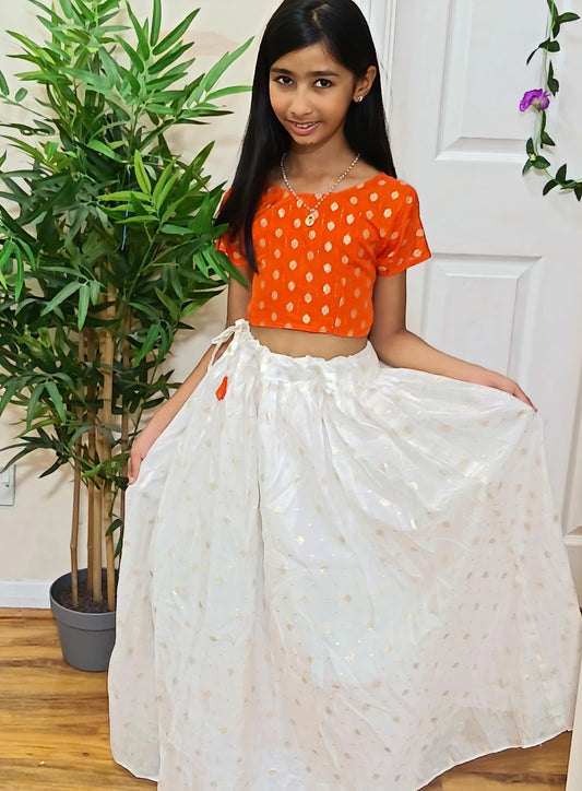 Girls Ethnic Crop Top & Skirt Set | Kids Indian Festive & Party Wear