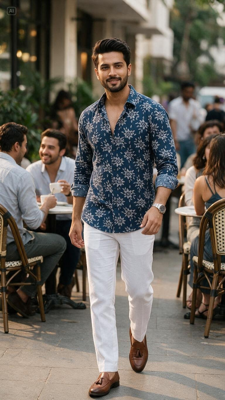 BLUE FLORAL  PRINT MEN'S SHIRT