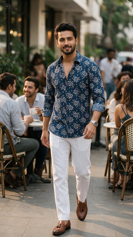 BLUE FLORAL  PRINT MEN'S SHIRT