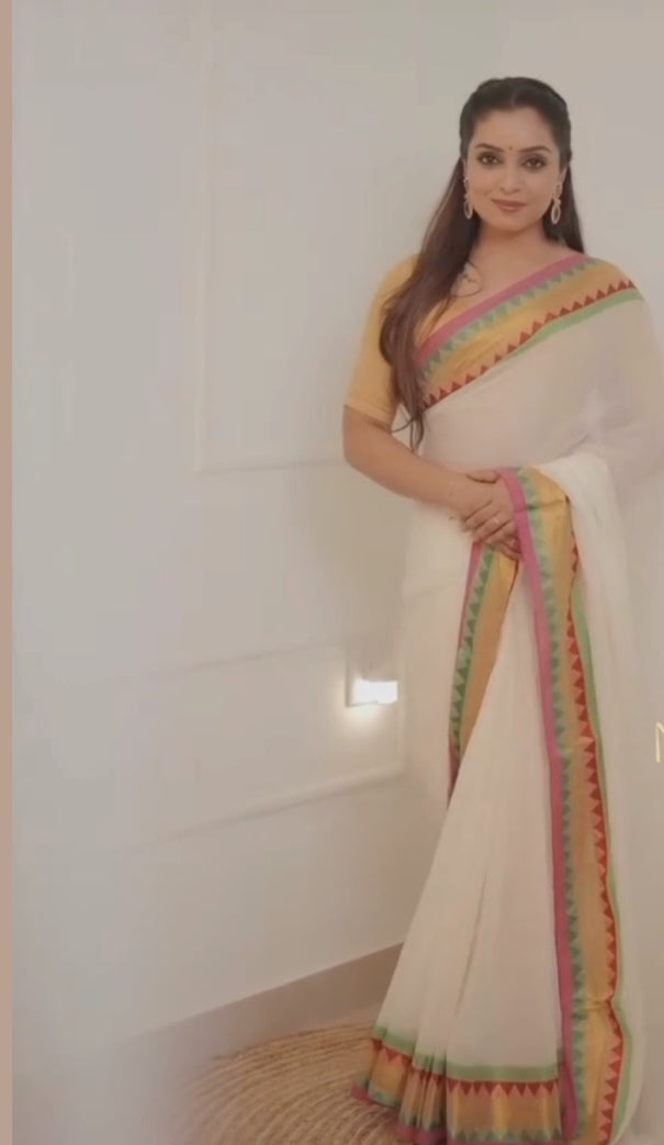 Mul Cotton Saree – Multicolour Woven Border
