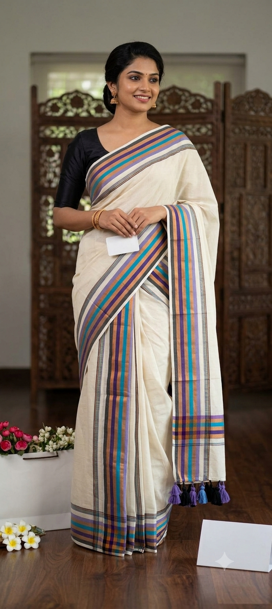 Mul Cotton Saree – Multicolour Stripe