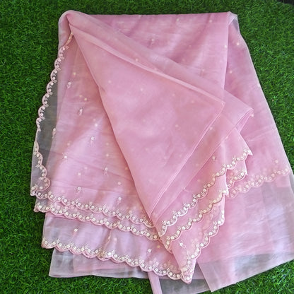 Blush Pink Glass Organza Saree with Stitched Blouse