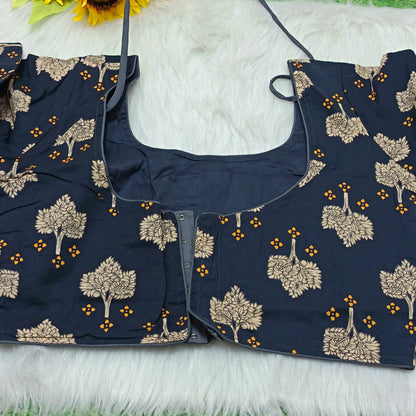 Navy Blue Kalamkari Block Print Ready-to-Wear Blouse