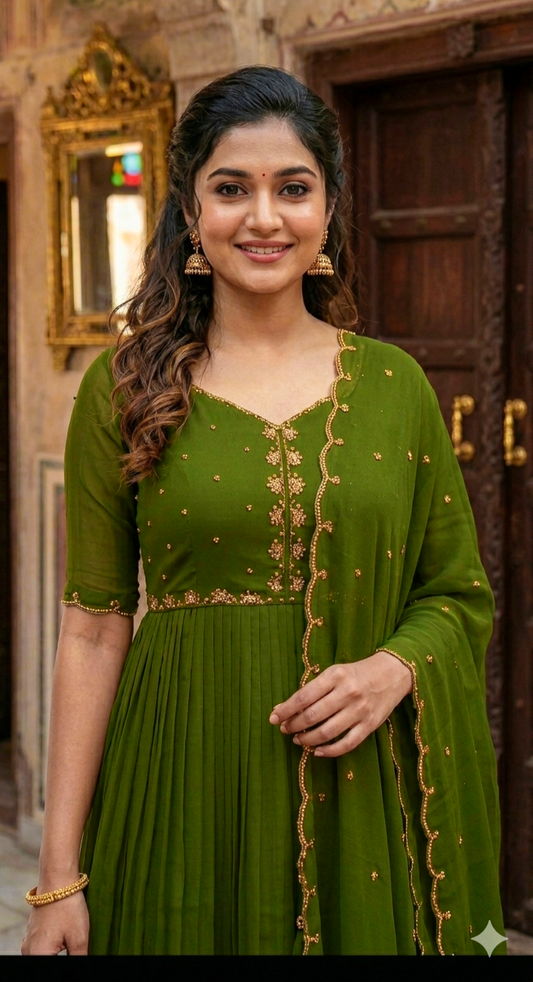 PARTY WEAR HAND WORKED CHURIDAR SET.