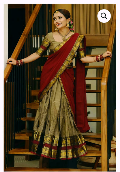 KANCHI COTTON READY TO WEAR DHAVANI SET.