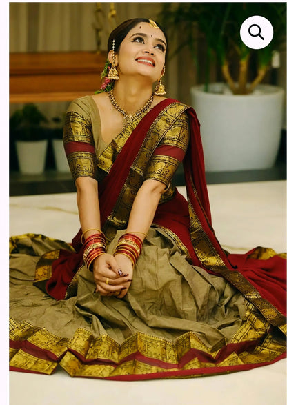 KANCHI COTTON READY TO WEAR DHAVANI SET.