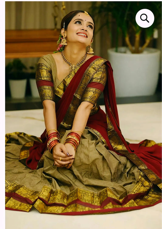 KANCHI COTTON READY TO WEAR DHAVANI SET.