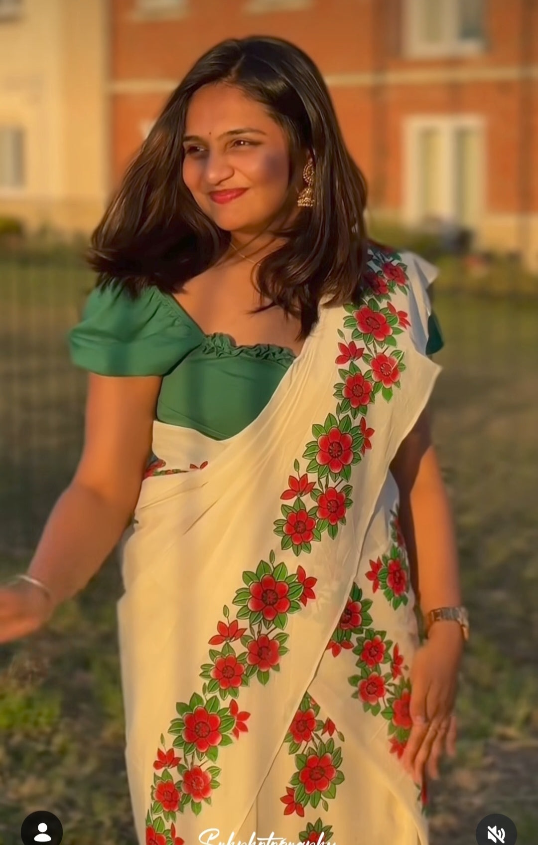 White Cotton Set Mundu with Red Floral Border
