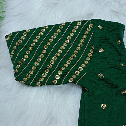 Emerald Green Embroidered Ready-to-Wear Saree Blouse