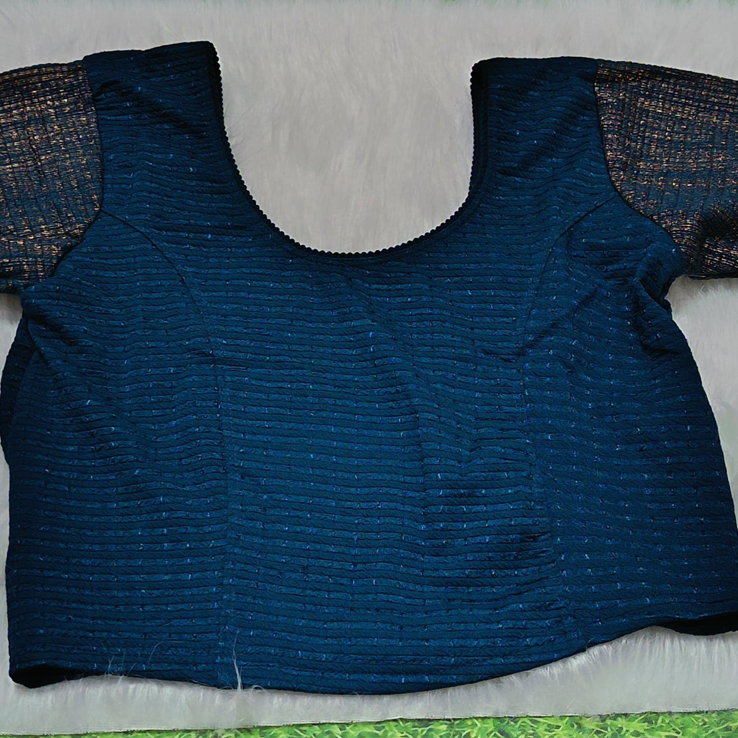Teal & Gold Shimmer Ready-to-Wear Saree Blouse