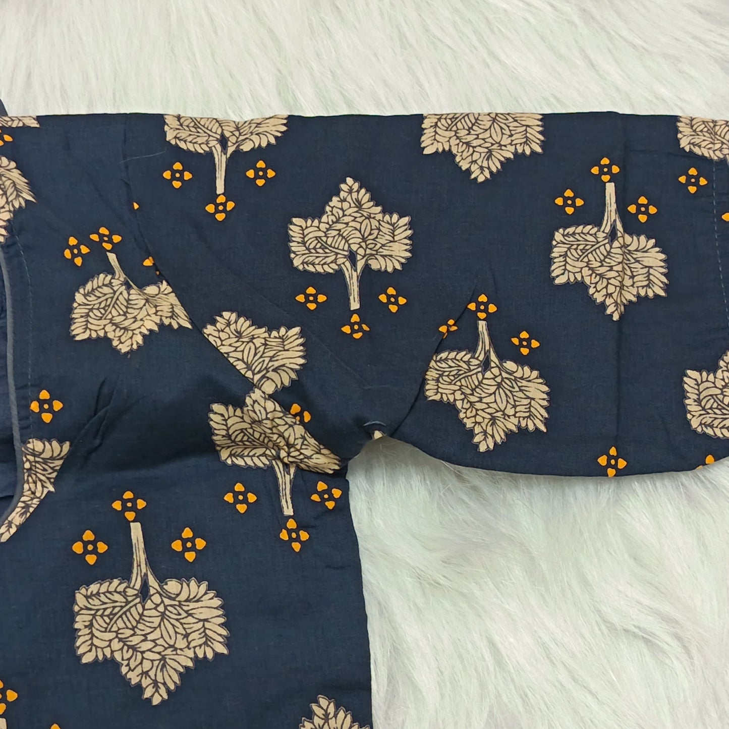 Navy Blue Kalamkari Block Print Ready-to-Wear Blouse