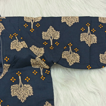 Navy Blue Kalamkari Block Print Ready-to-Wear Blouse