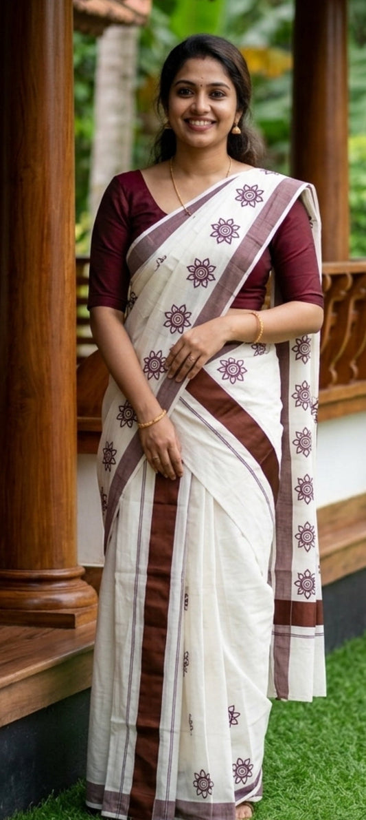 Kerala Printed Set Mundu – Floral Border Collection