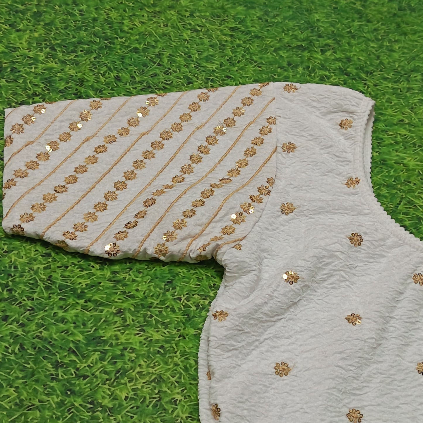 Ivory Sequin Ready-to-Wear Saree Blouse