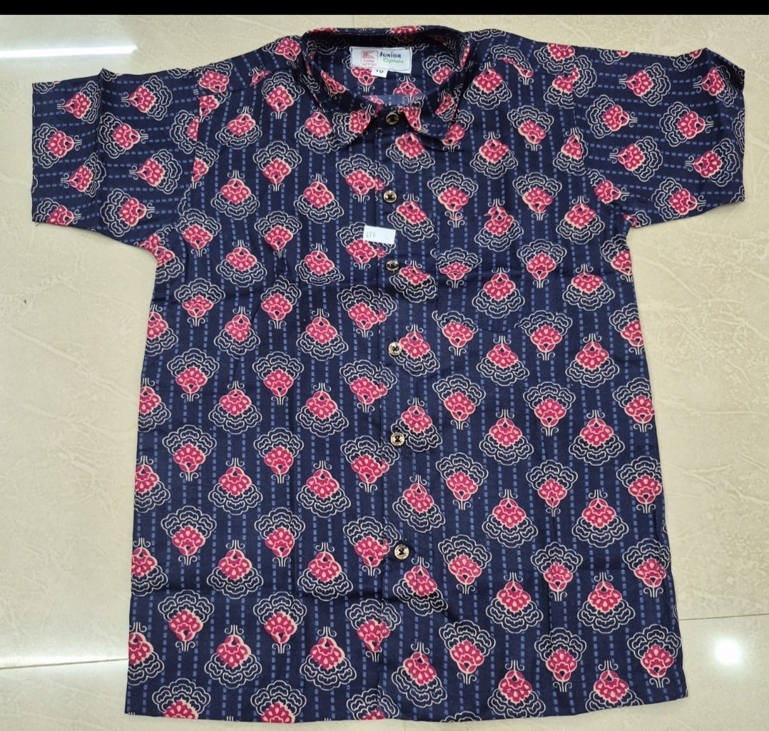 Boys Kerala Traditional Combo Set | Printed Shirt & Gold Kara Mundu
