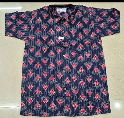 Boys Kerala Traditional Combo Set | Printed Shirt & Gold Kara Mundu