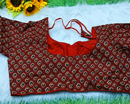 Maroon Ajrakh Buti Print Ready-to-Wear Blouse | Angel Designer