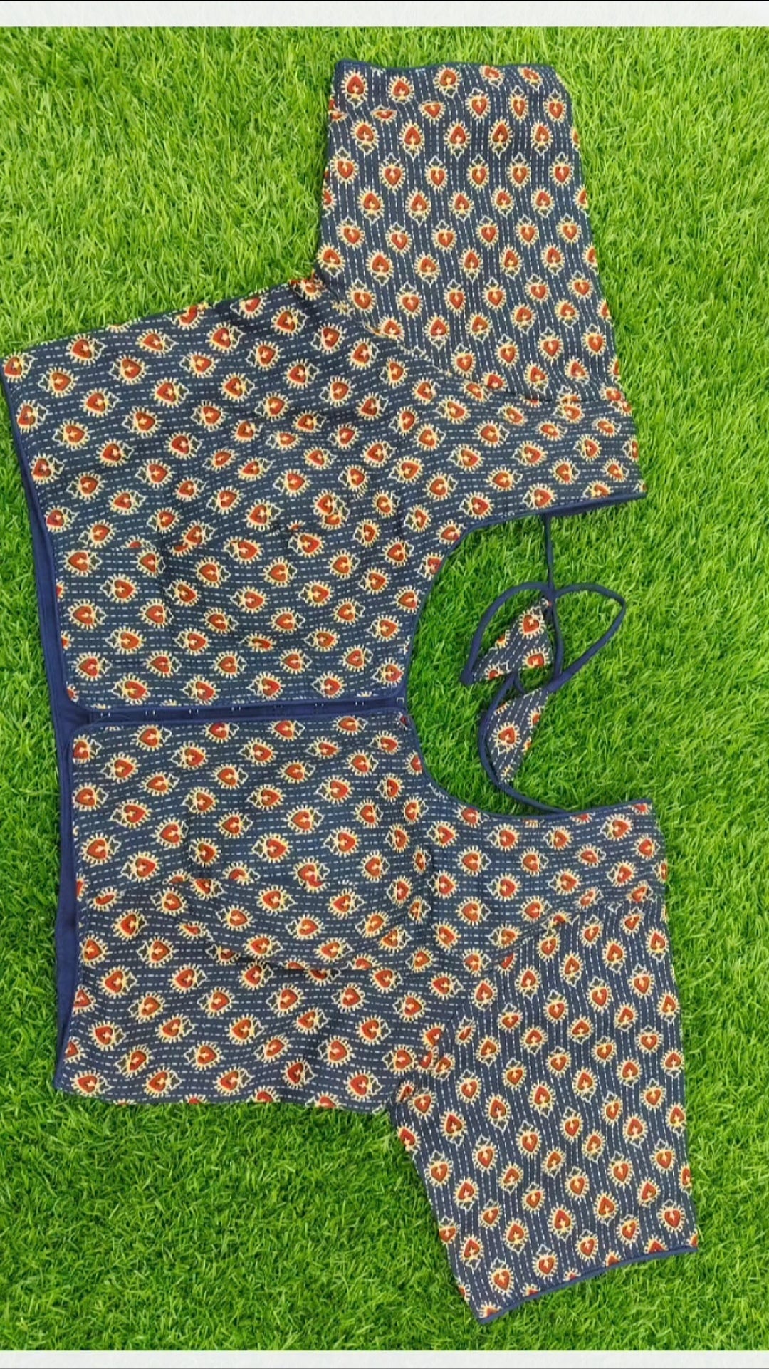 Navy Blue Floral Print Ready-to-Wear Blouse.