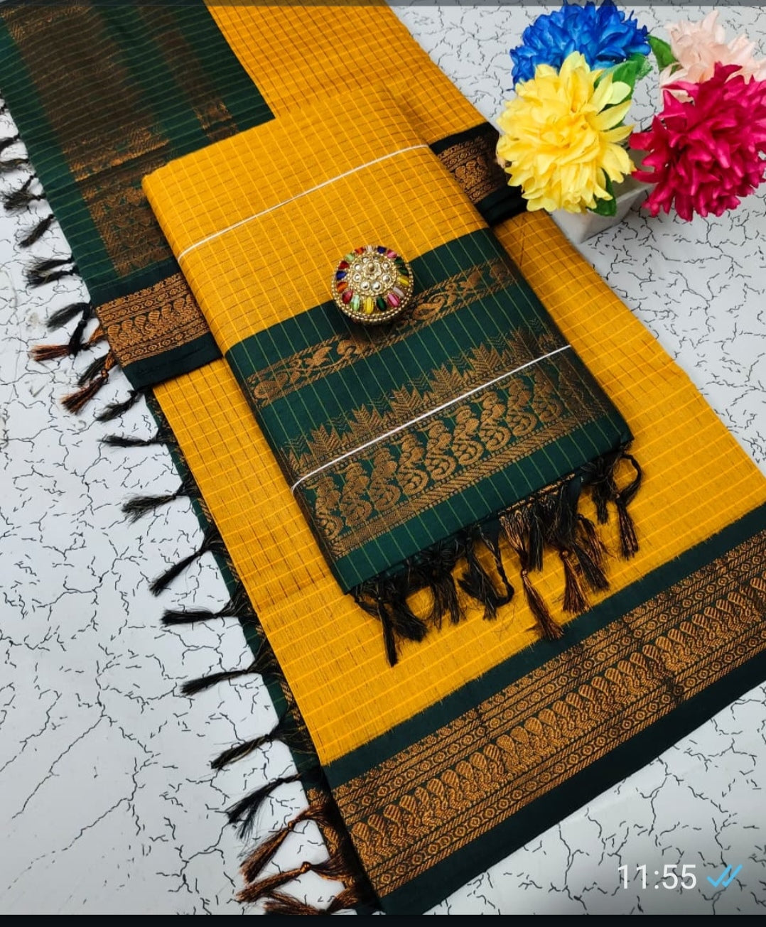 KALYANI COTTON CHECKED SAREES WITH STICHED BLOUSES.
